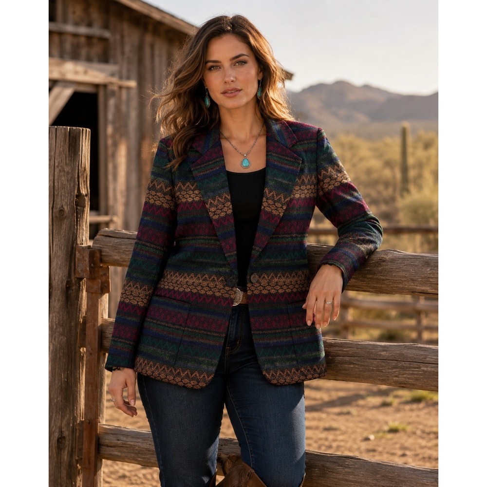 Requirements Southwestern Blazer Women 10 Multi Wool Blend Geometric
